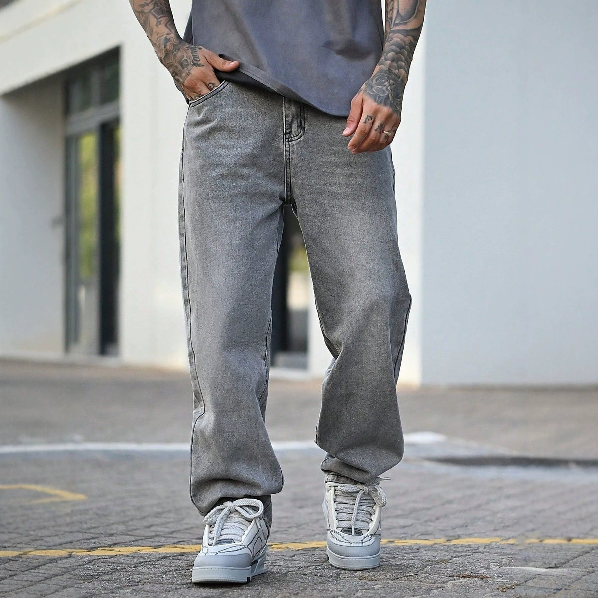 Casual Comfortable Men's Summer Jeans, Fashion Vintage Washed Grey Denim Pants