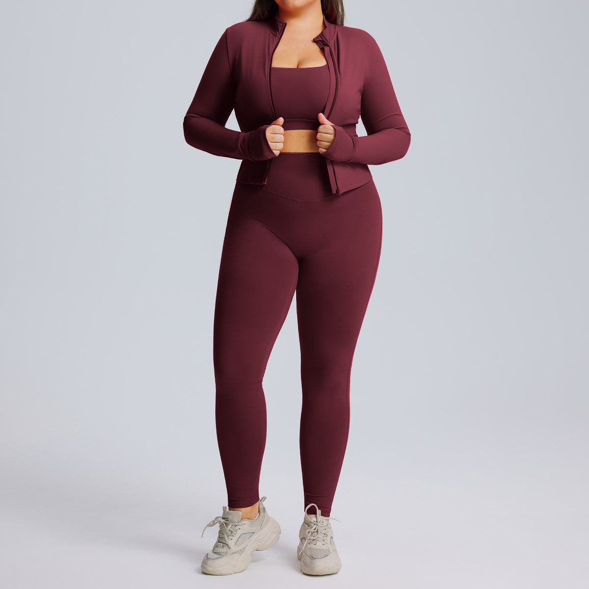Long sleeved yoga suit set women's sportswear three piece set