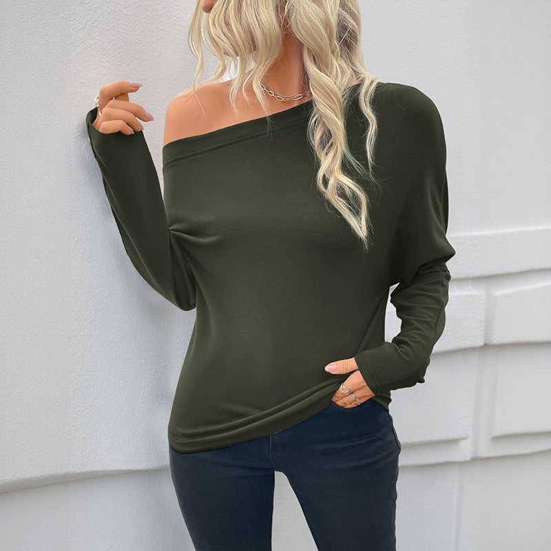 Casual Long Sleeve Asymmetrical Off-Shoulder Women's T Shirt