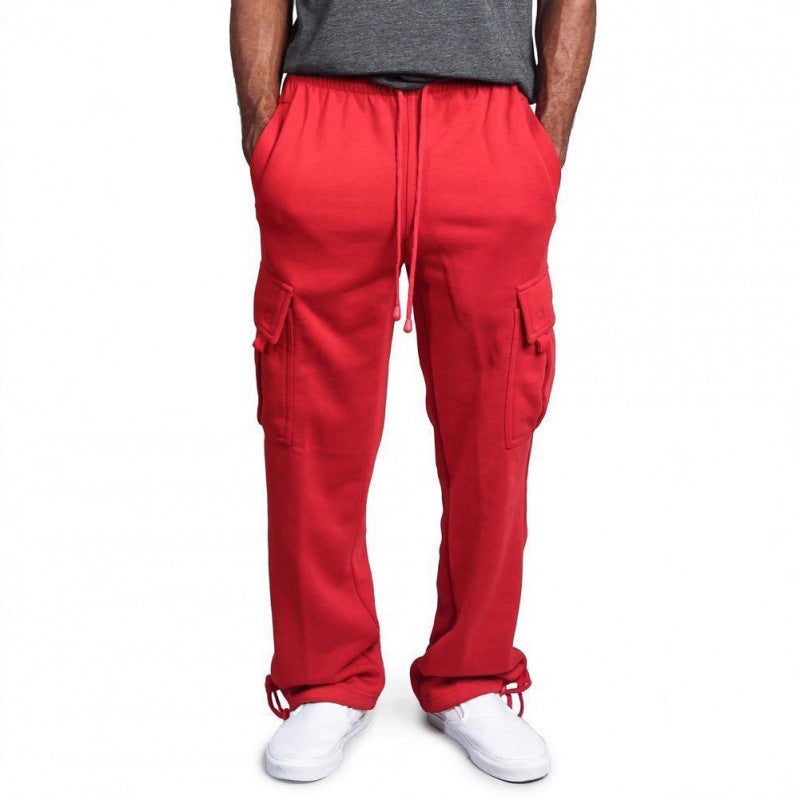 Men's Casual Vintage Cargo Pants Multi-pocket Loose Fit Straight Leg Tapered Long Trousers