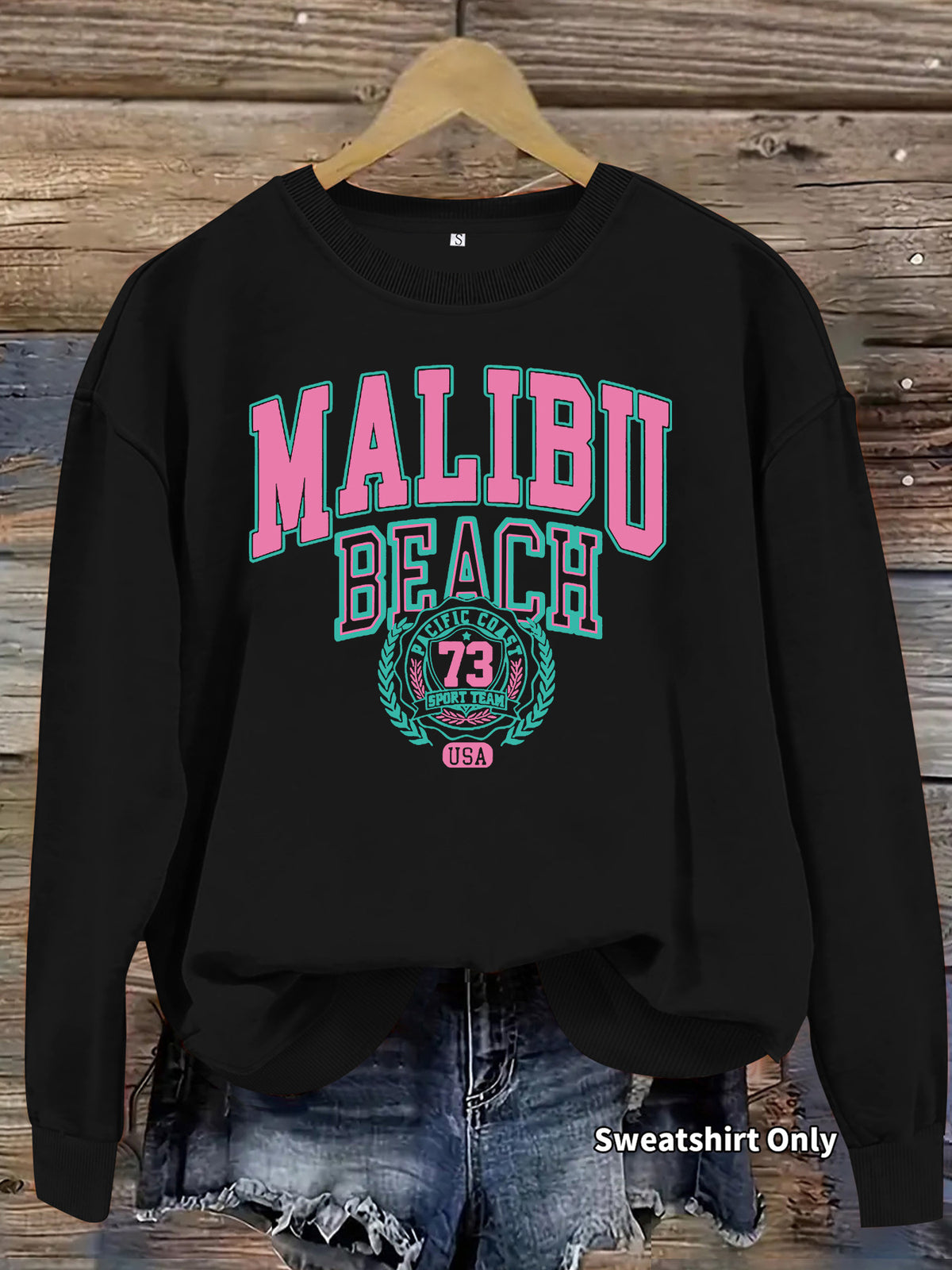 Letter pattern printed round neck fleece hoodie