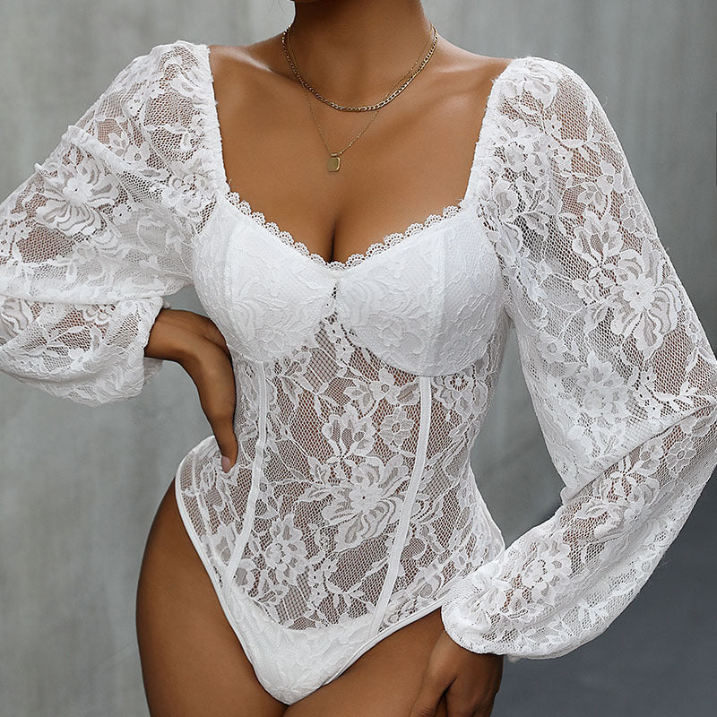 Long Sleeve Lace Deep V-Neck Open Back Women's Jumpsuit