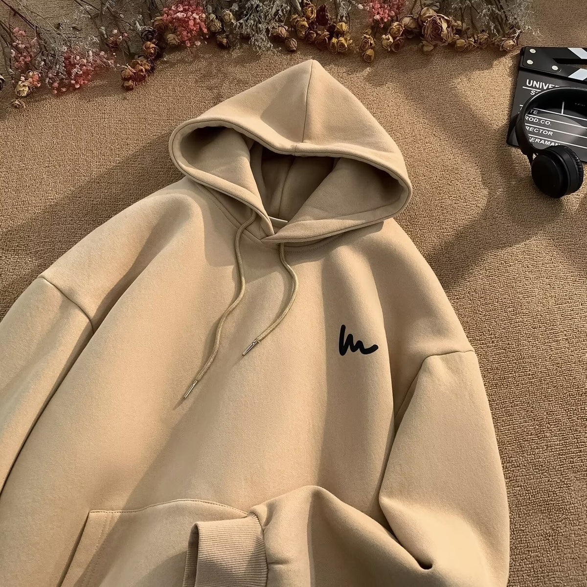 Men's Fleece Lined Hooded Sweatshirt Casual Loose Streetwear Top
