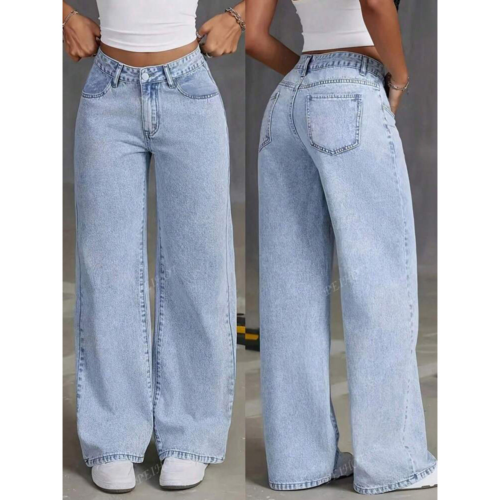 Casual Loose Straight Leg Denim Pants Women Summer Fashion Trendy Long Trousers