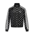 Velvet Polka Dot Four-Stripe Stand Collar Loose Short Jacket for Men