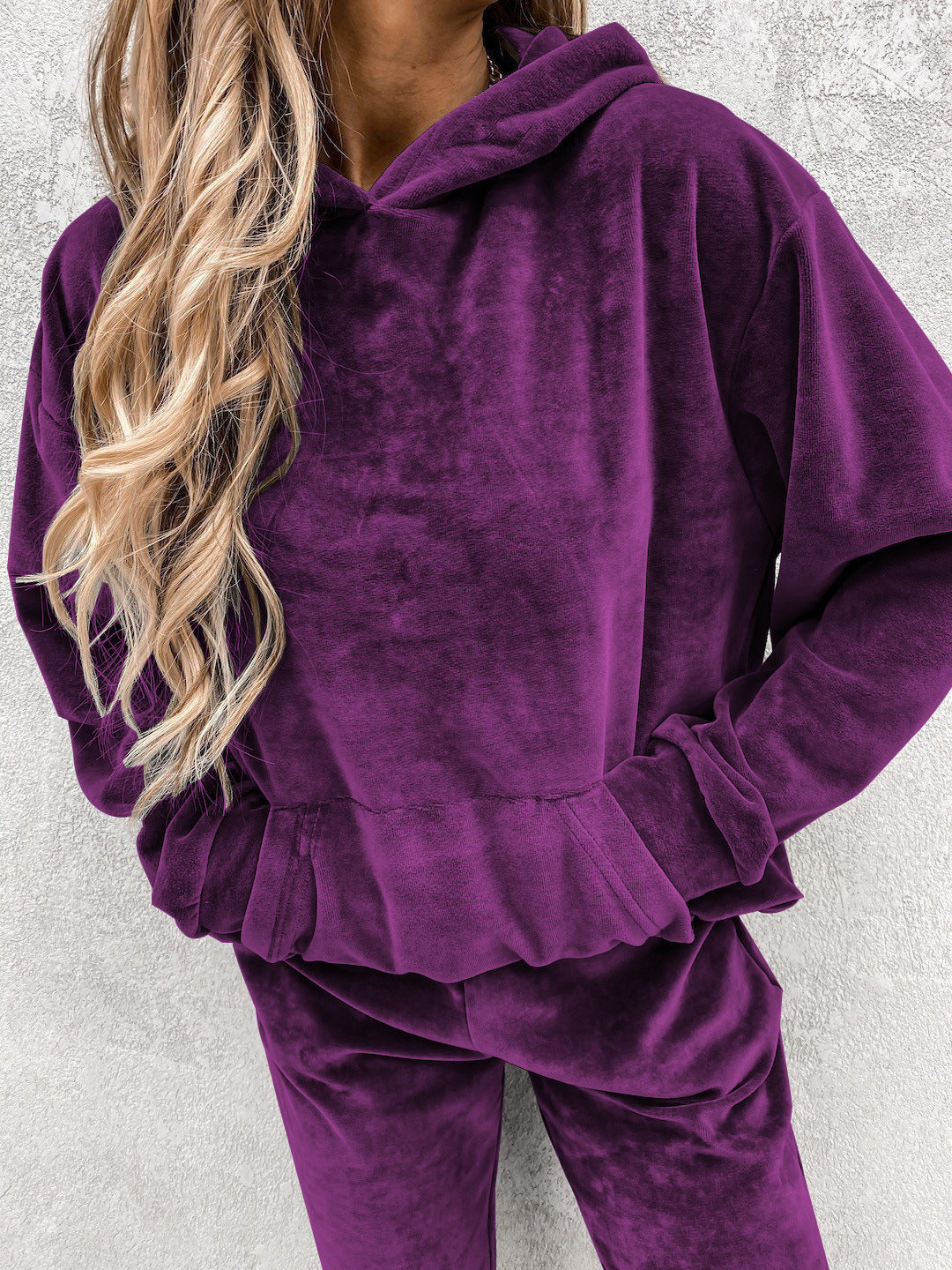 Women's Set Solid Color Hooded Sweatshirt and Sports Long Pants  Two-Piece Set