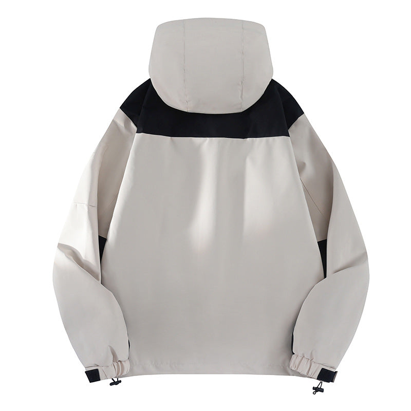 Color Block Hooded Windbreaker Jacket Outdoor Workwear Coat