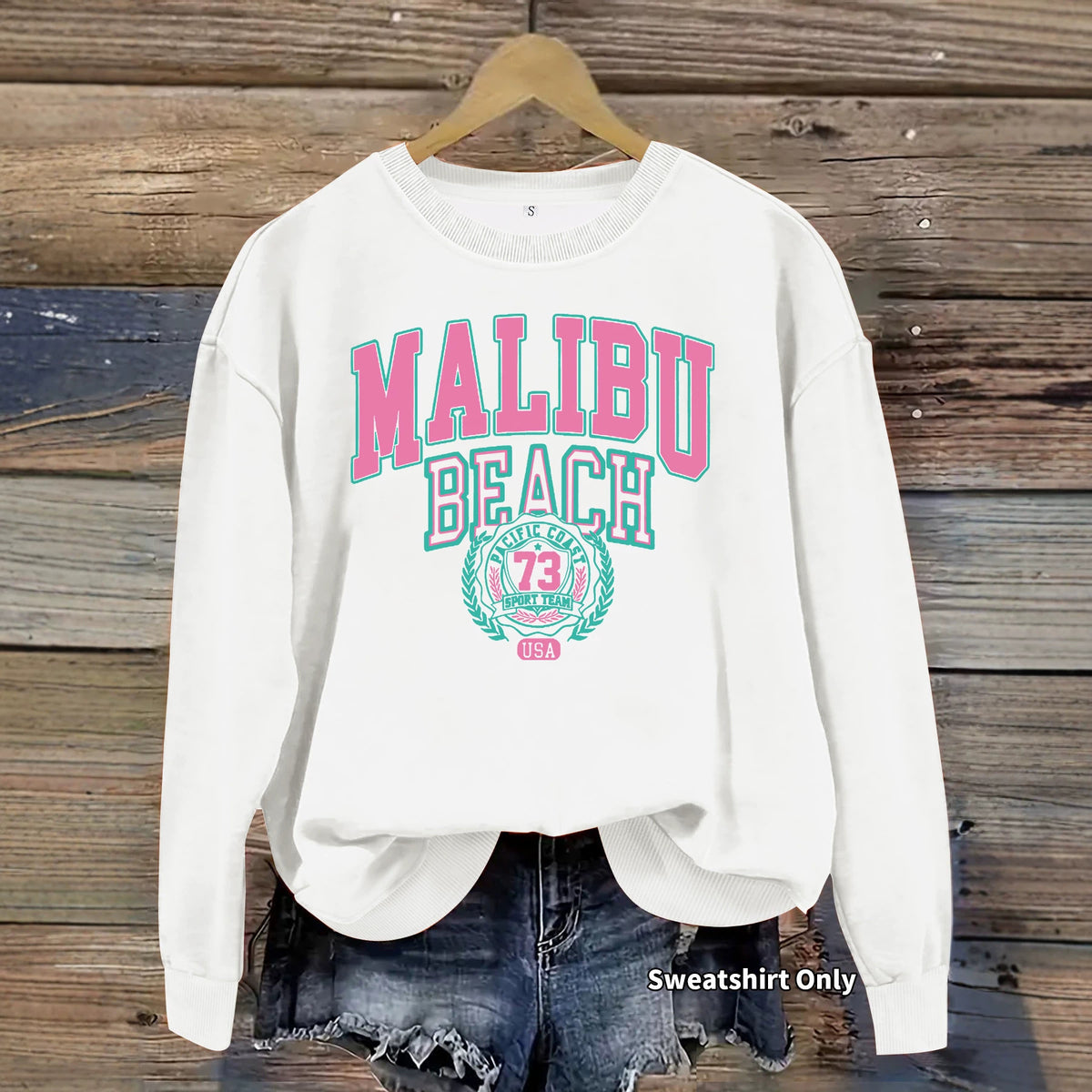 Letter pattern printed round neck fleece hoodie