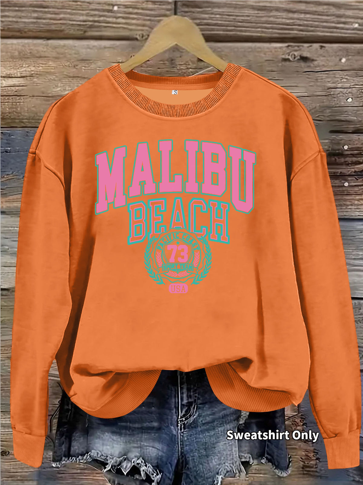 Letter pattern printed round neck fleece hoodie