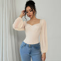 Sexy Long Sleeve Square Neck Mesh Slim Fit Women's Bodysuit