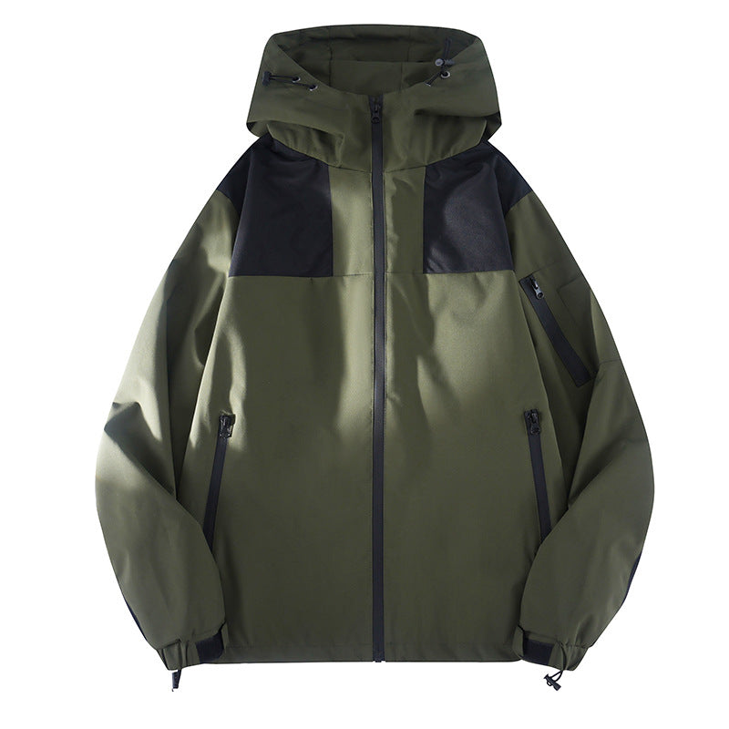 Color Block Hooded Windbreaker Jacket Outdoor Workwear Coat