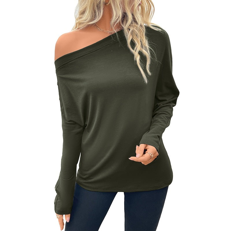 Casual Long Sleeve Asymmetrical Off-Shoulder Women's T Shirt