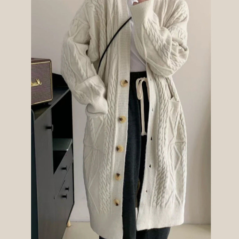 Vintage style long Fried Dough Twists knitting cardigan women