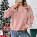 Women's Pink Long Sleeve Crew Neck Bow Detail Christmas Sweatshirt