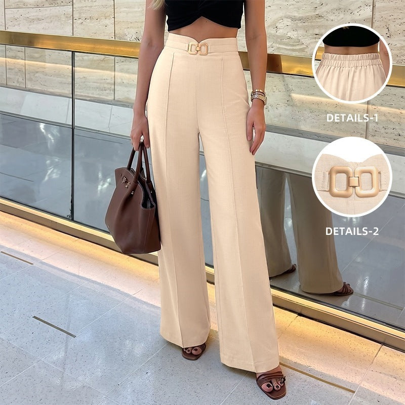 High Waist Straight Leg Trousers Business Casual Drapey Long Pants