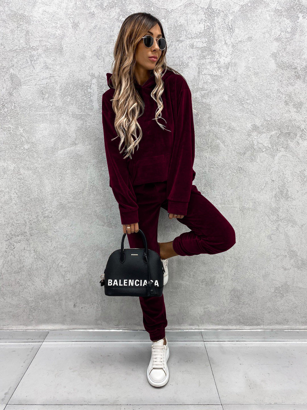 Women's Set Solid Color Hooded Sweatshirt and Sports Long Pants  Two-Piece Set