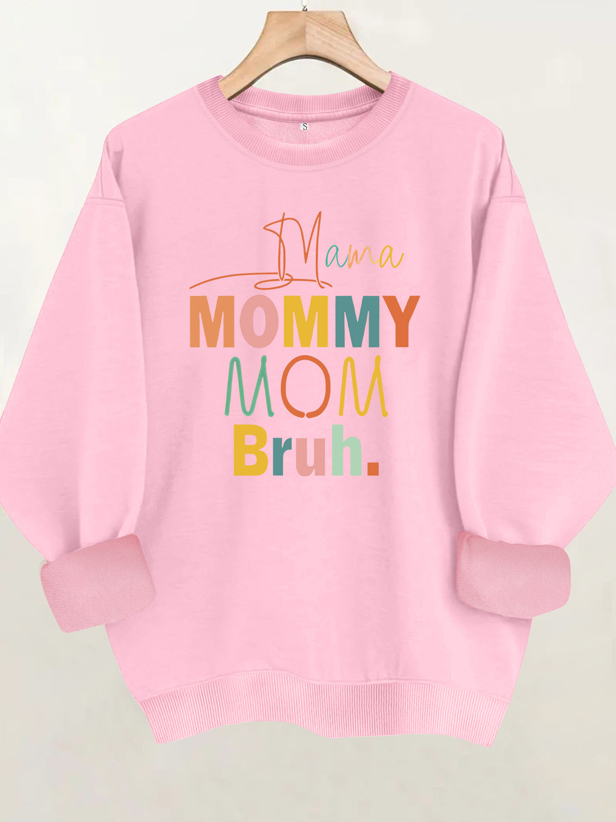 Colorful letter printed round neck fleece hoodie