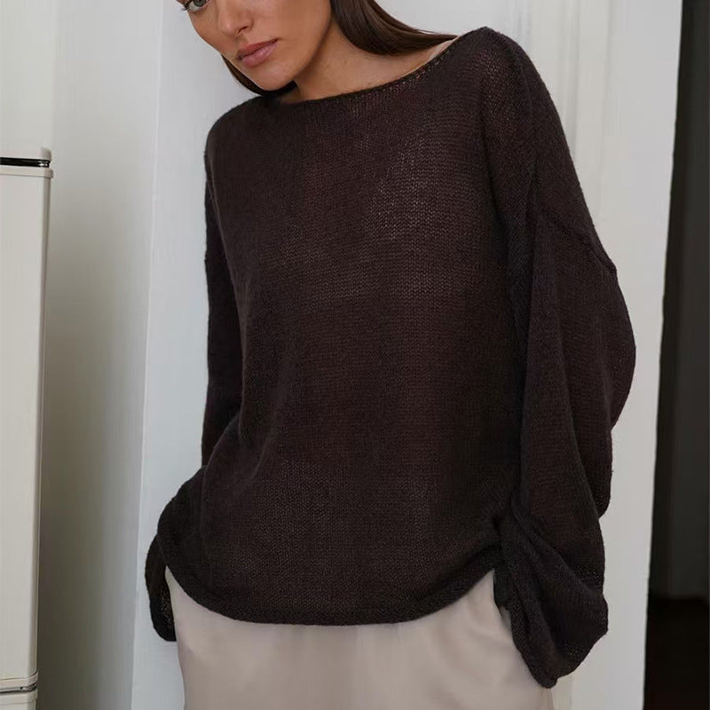 Round neck flared sleeve knitted top