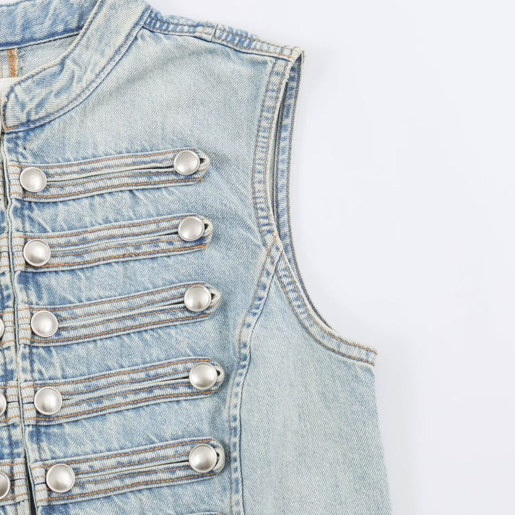 Decorative zipper denim vest women