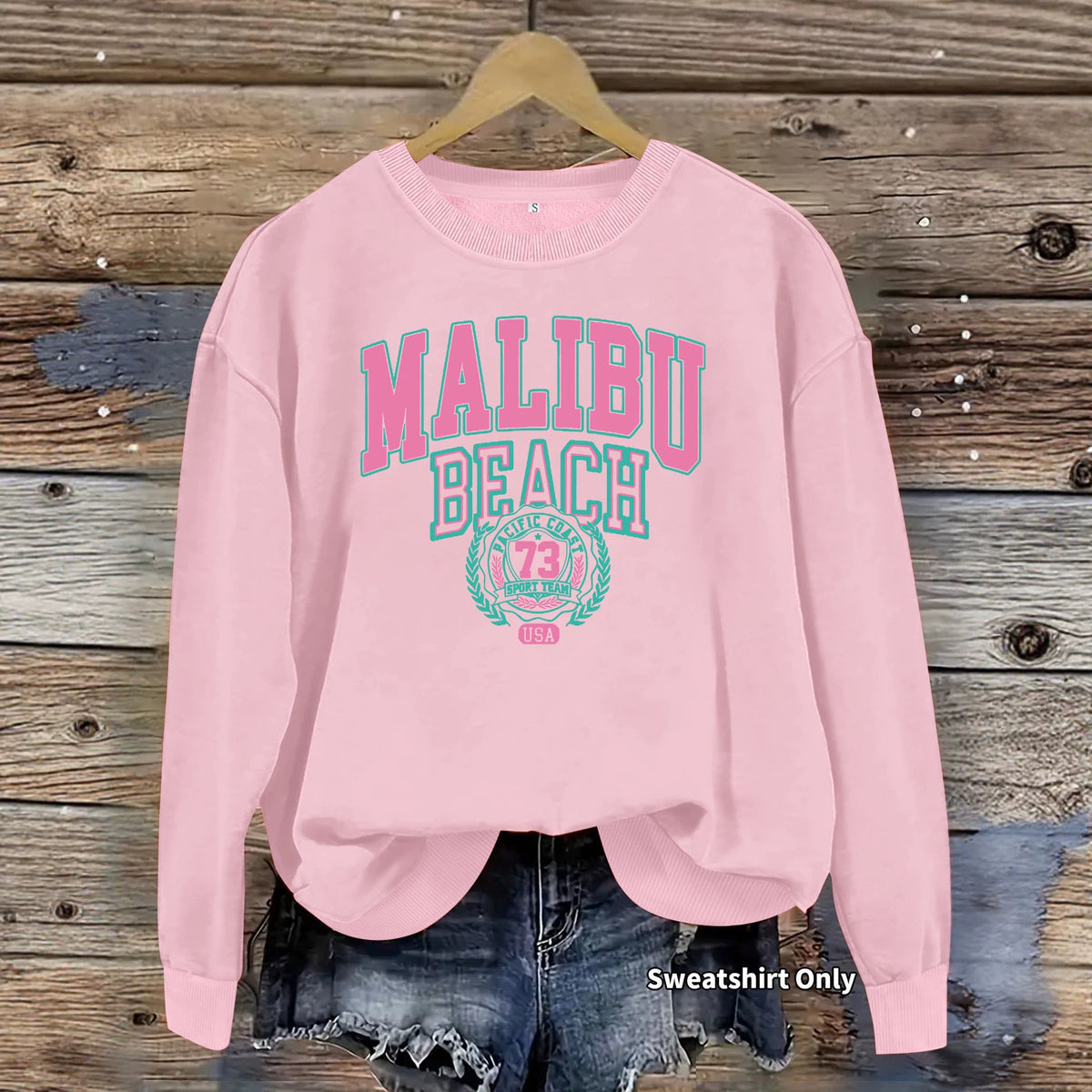 Letter pattern printed round neck fleece hoodie