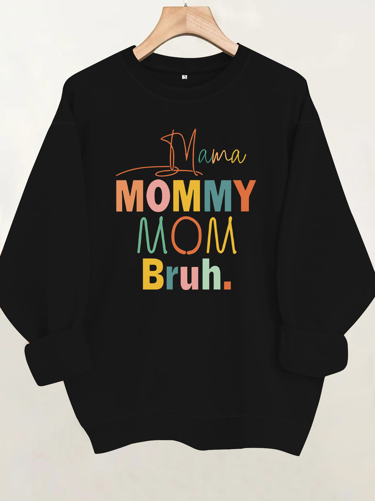 Colorful letter printed round neck fleece hoodie