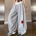 Women's Casual Solid Color Wide Leg Pants Elastic Waist Loose Fit Draped Trousers
