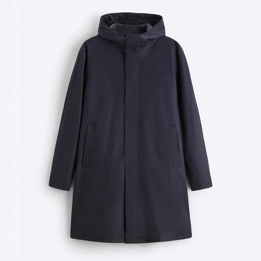 Men's Faux Leather Coated Parka Hooded Windbreaker Coat