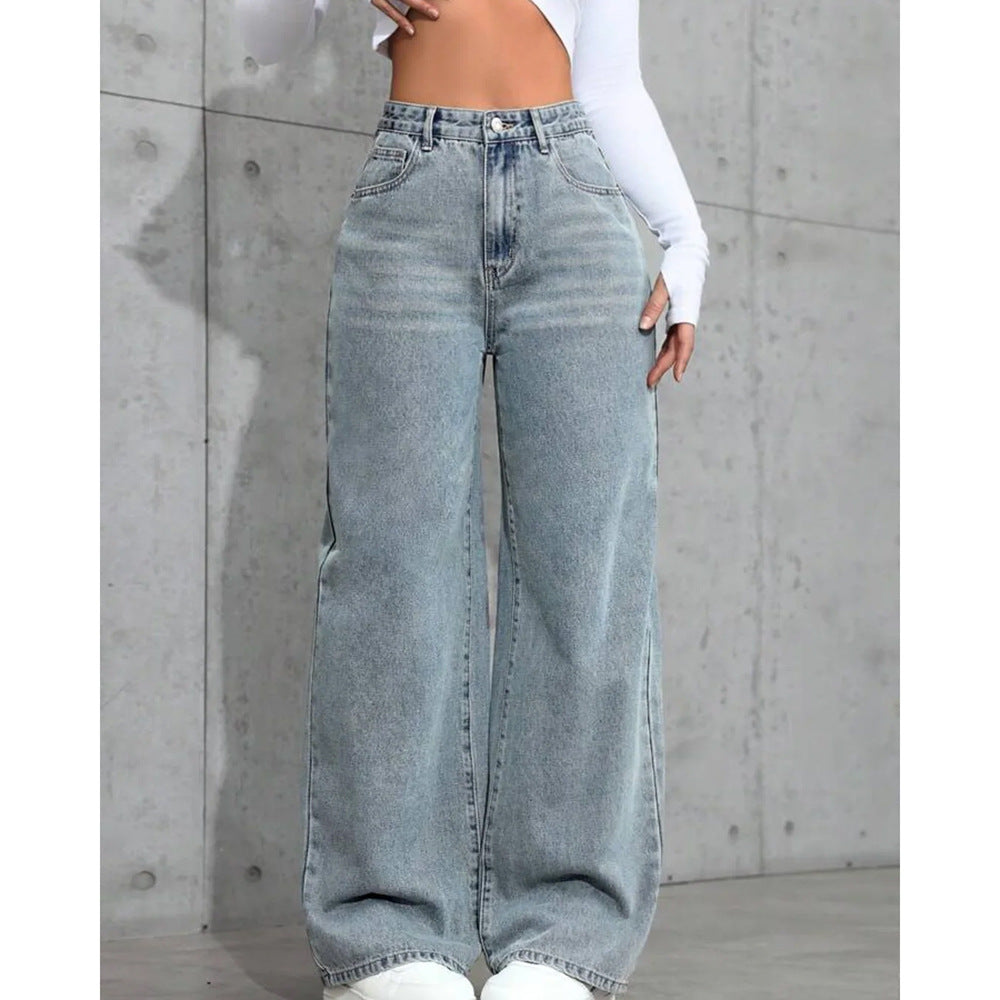 Casual Loose Straight Leg Denim Pants Women Summer Fashion Trendy Long Trousers