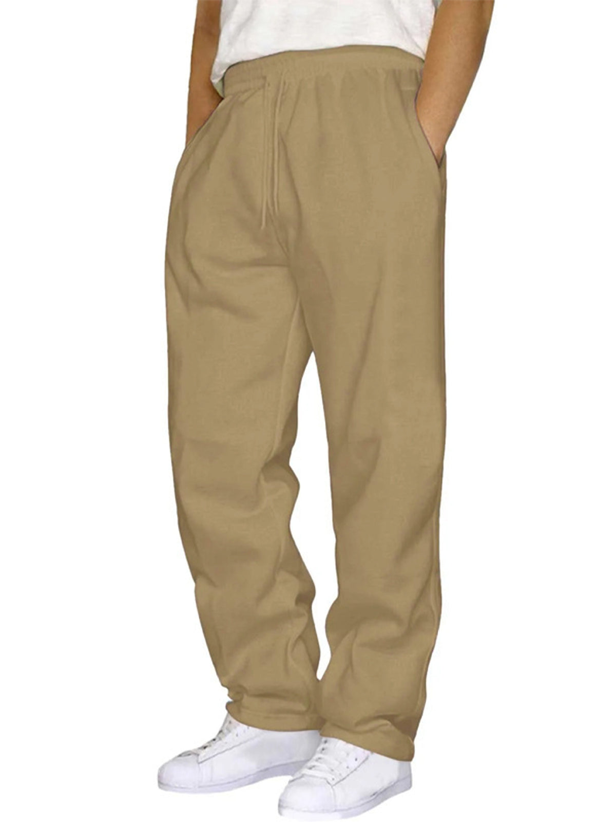 Casual Solid Color Linen Drawstring Waist Straight Leg Men's Pants