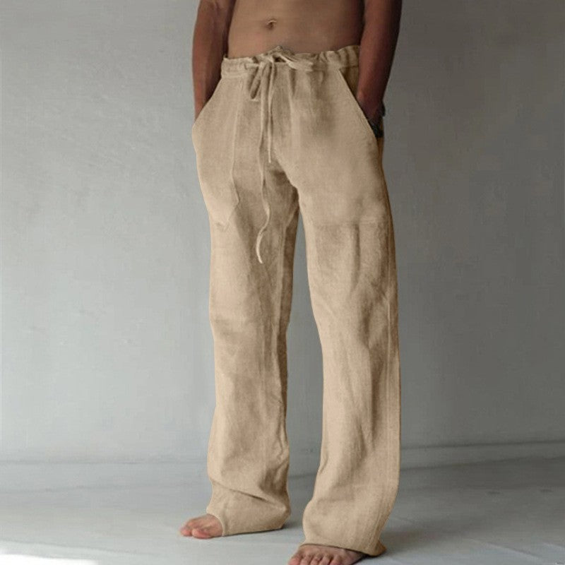 Casual Loose Fit Men's Solid Color Lightweight Linen Trousers