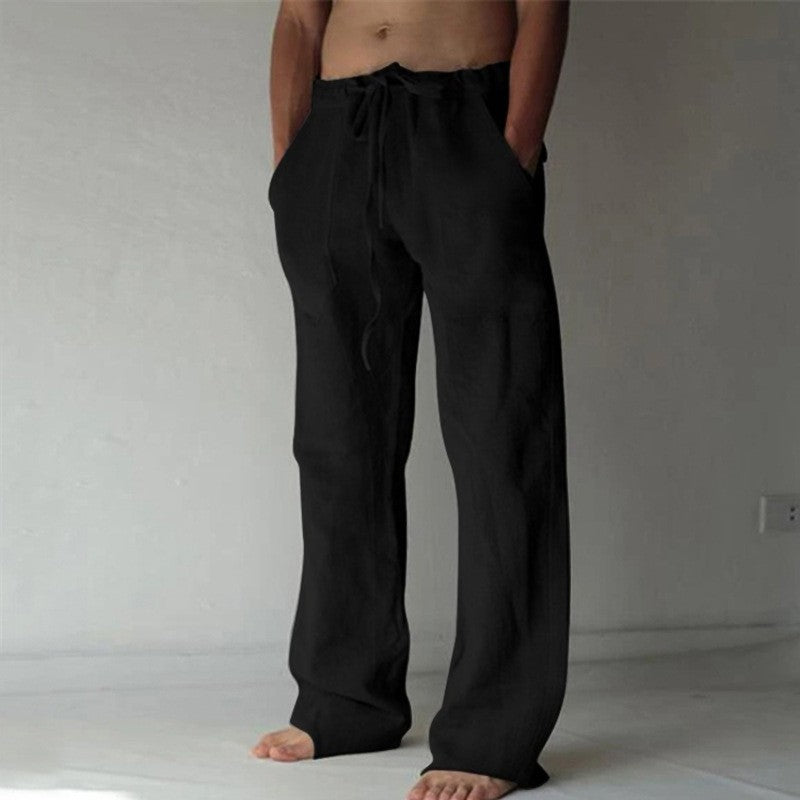 Casual Loose Fit Men's Solid Color Lightweight Linen Trousers