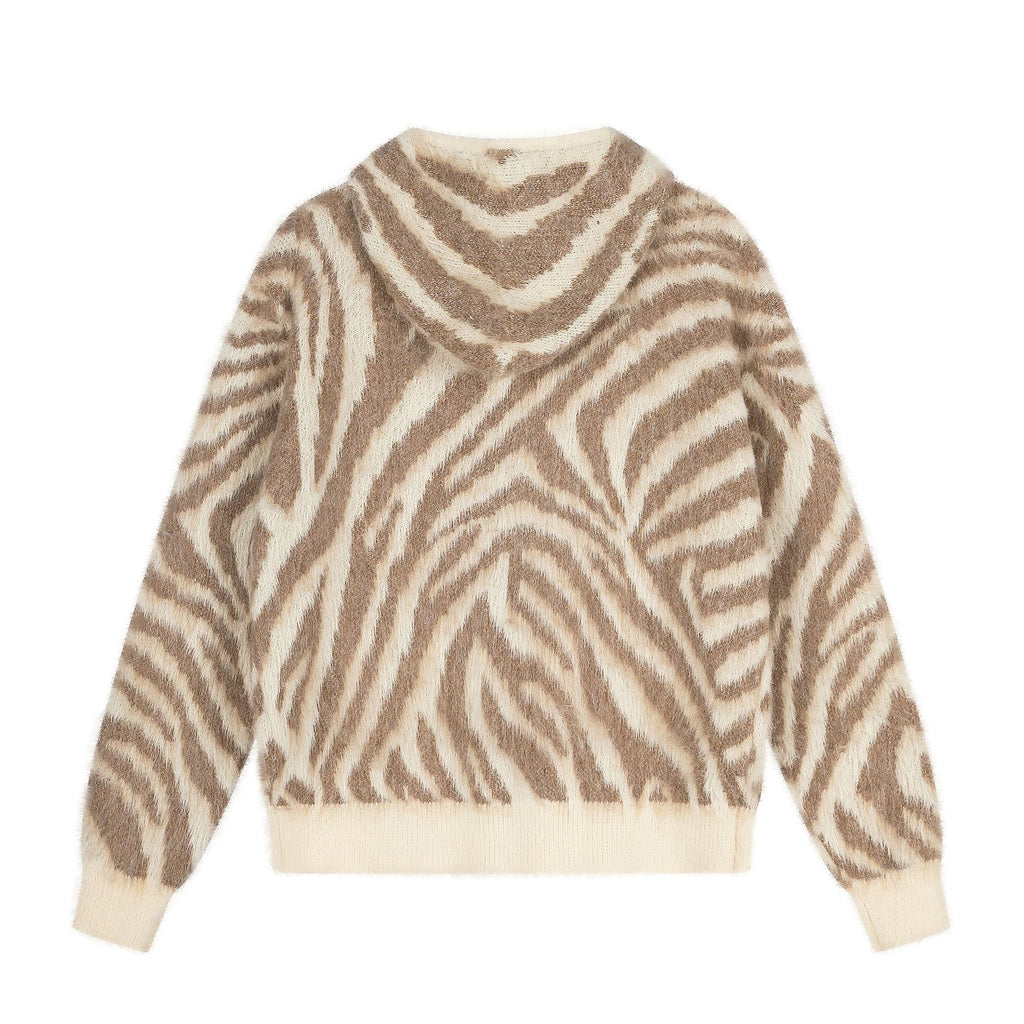 Zipper Zebra Pattern Sweater