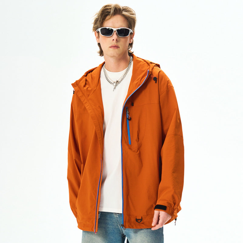 Purple Outdoor Three-Proof Waterproof Windbreaker Jacket Men's Hooded Loose Fit