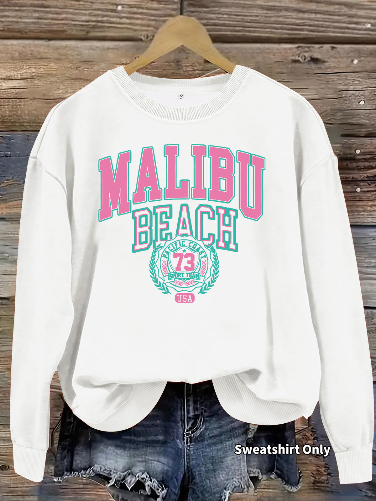 Letter pattern printed round neck fleece hoodie