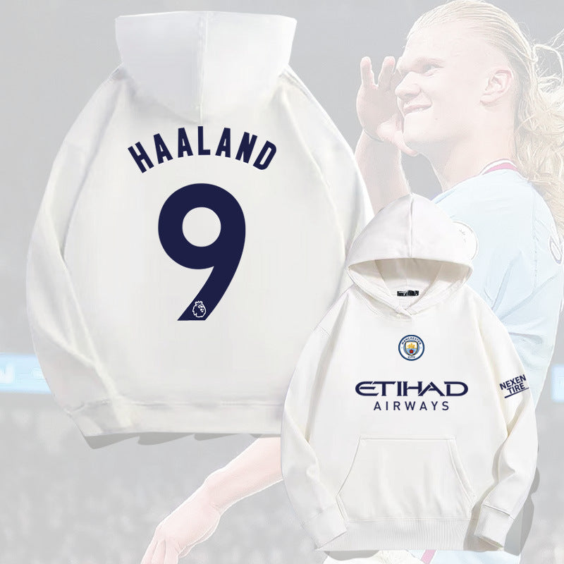 Men's Manchester City Haaland #9 Football Hoodie, Loose Fit Drop Shoulder Long Sleeve Streetwear Sweatshirt