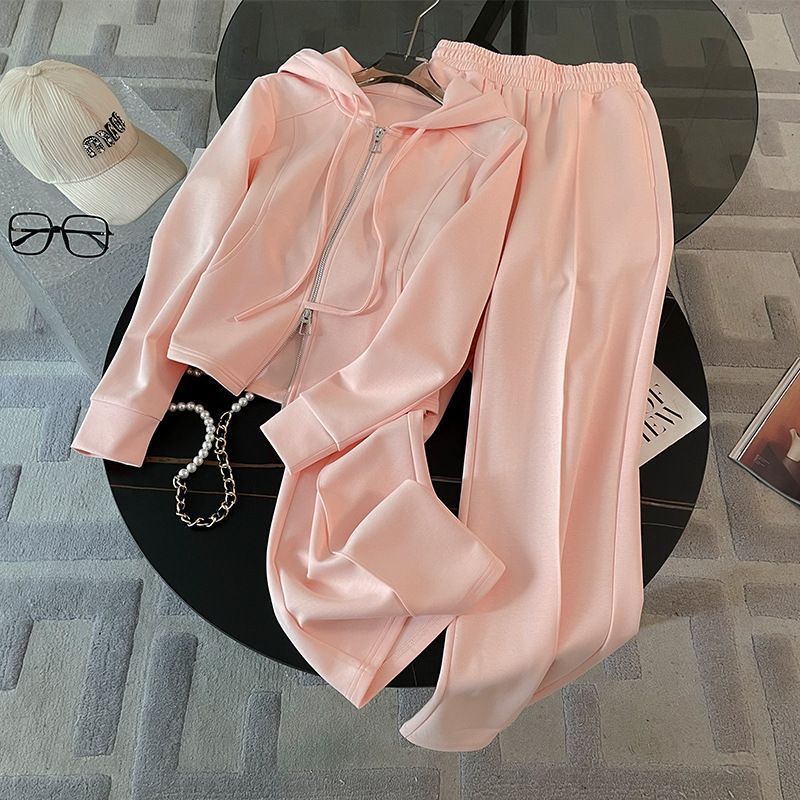 Hooded Open Front Top + Wide Leg Pants Two-Piece Set for Women