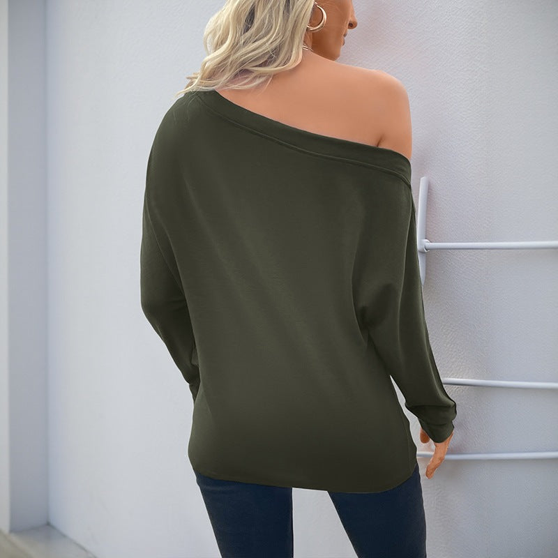 Casual Long Sleeve Asymmetrical Off-Shoulder Women's T Shirt