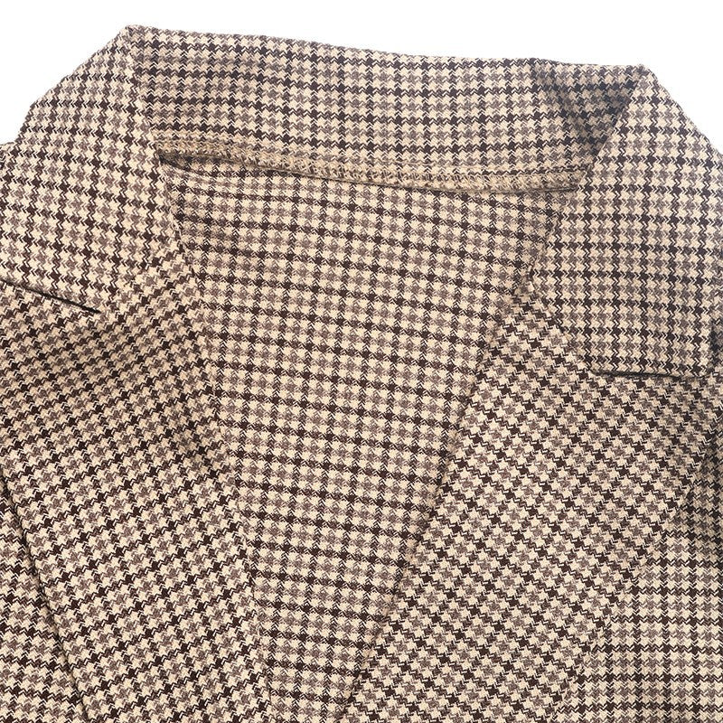 Houndstooth Brown Slim Fit Women's Blazer Jacket