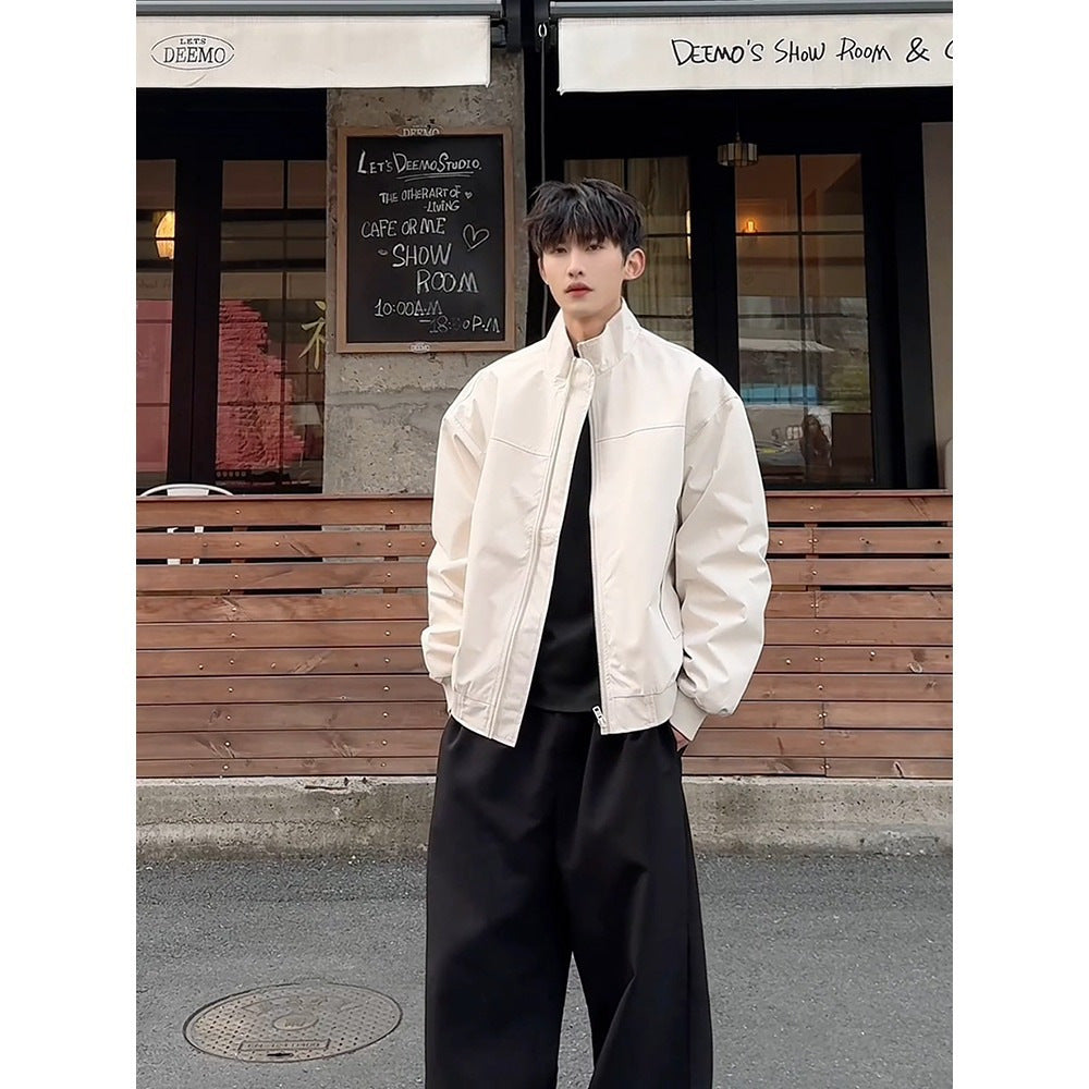 Men's Clean Fit Stand Collar Loose Fit Flight Jacket Workwear Outerwear