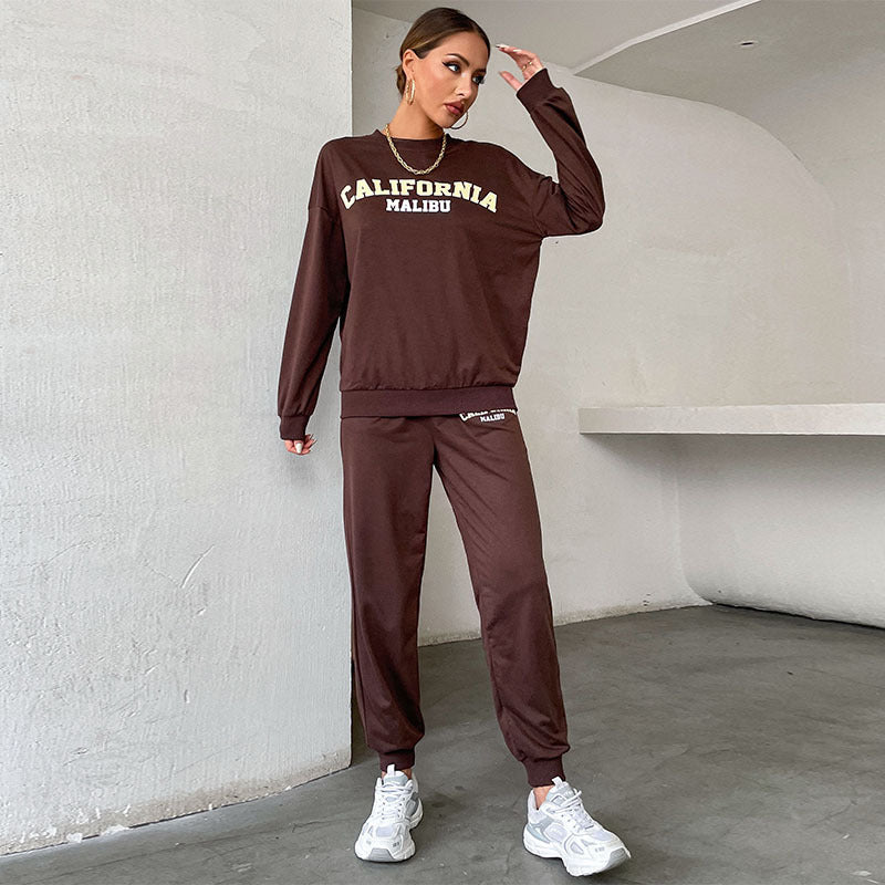 Long Sleeve Letter Print Sweatshirt and Casual Trousers Two-Piece Set