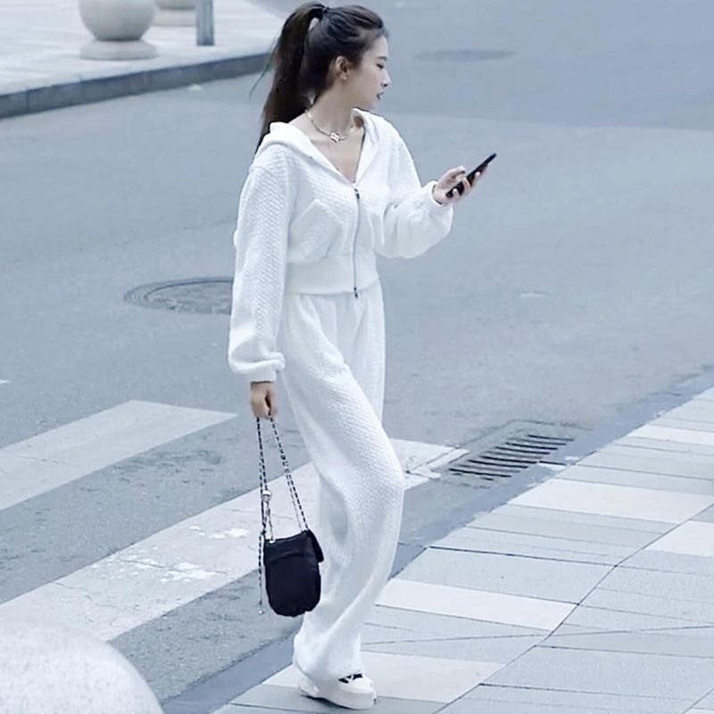 Fall New Hooded Sweatshirt and Wide-Leg Pants Two-Piece Set Loose Slimming Casual Fashion Outfit for Women