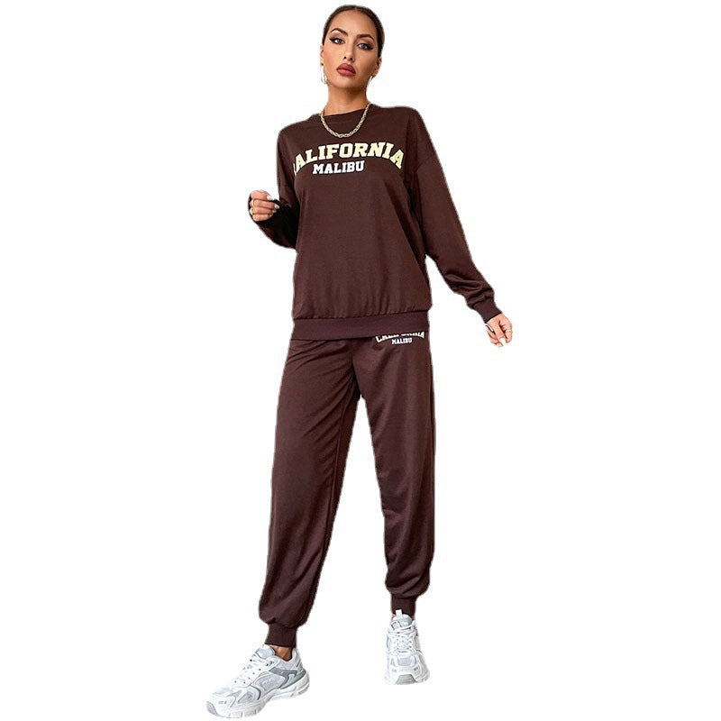 Long Sleeve Letter Print Sweatshirt and Casual Trousers Two-Piece Set