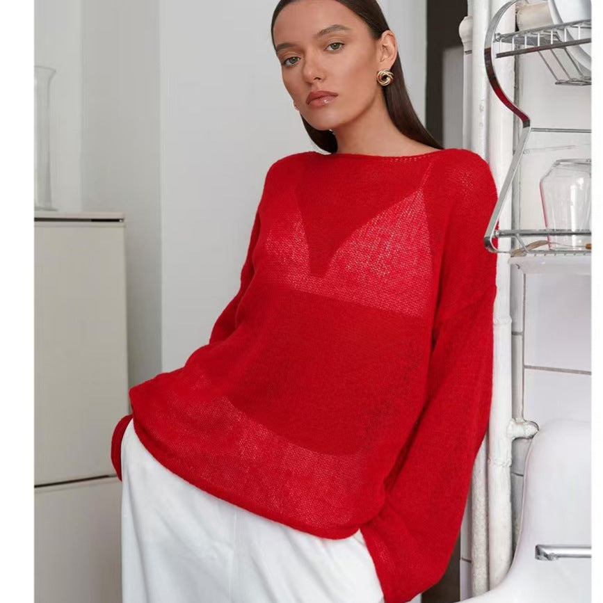 Round neck flared sleeve knitted top