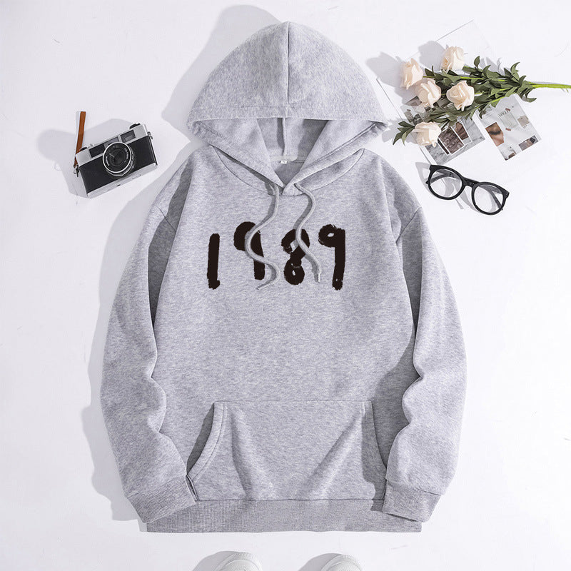 Printed hooded back collar with fleece hoodie for women