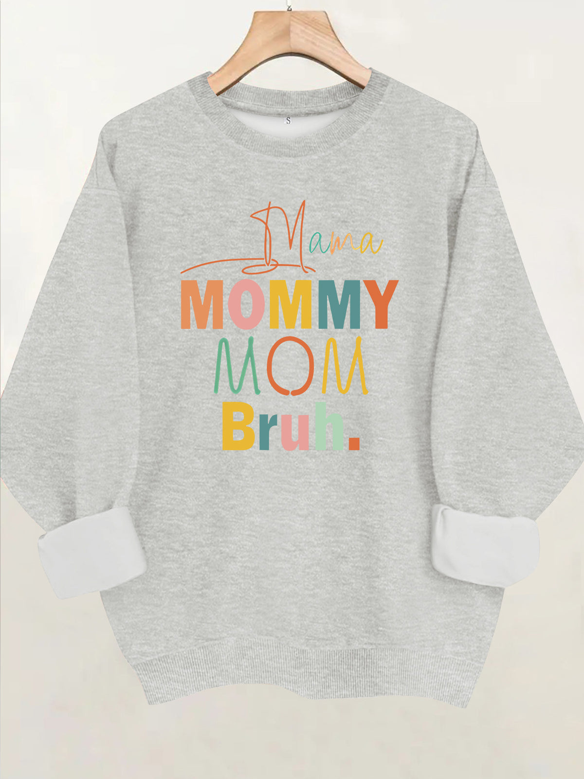 Colorful letter printed round neck fleece hoodie
