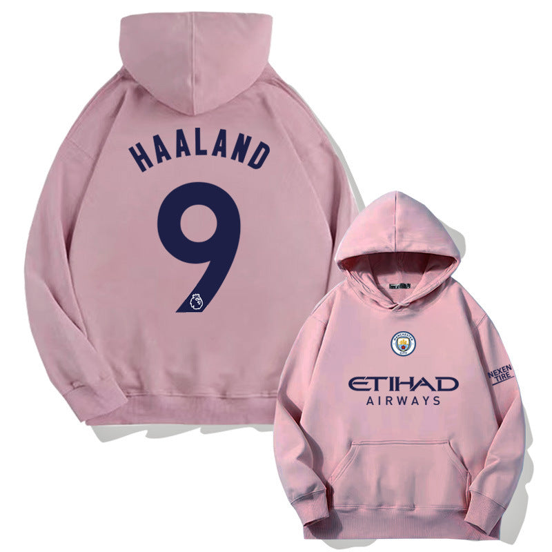 Men's Manchester City Haaland #9 Football Hoodie, Loose Fit Drop Shoulder Long Sleeve Streetwear Sweatshirt
