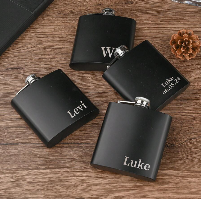 Customized, shipped within 48 hours Matte Stainless Steel Slim Flask, Portable Outdoor Pocket Liquor Bottle, Flat Alcohol Container for Camping