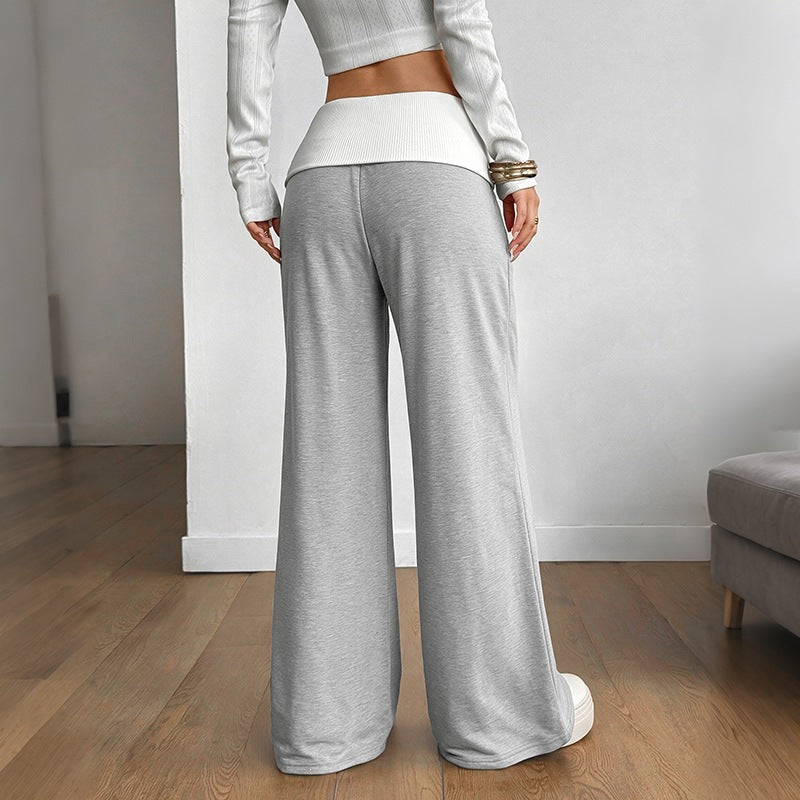 Western Casual Color Block Spliced Drapey Loose Wide Leg Pants for Women