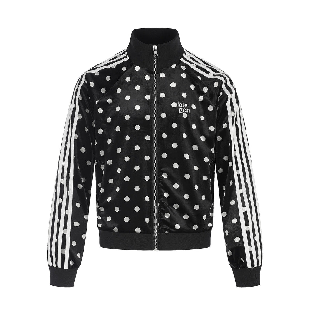 Velvet Polka Dot Four-Stripe Stand Collar Loose Short Jacket for Men