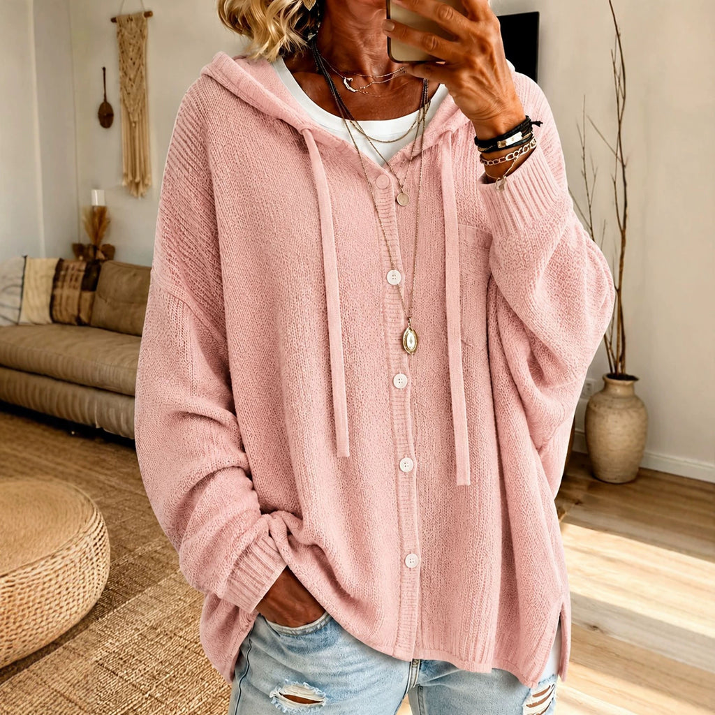 Button knit hooded sweater cardigan jacket